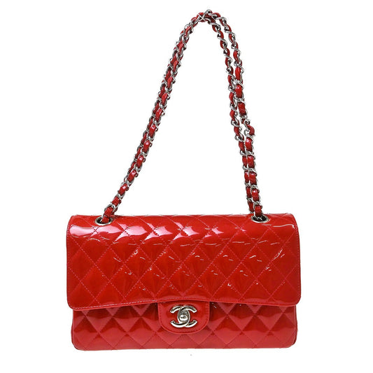 Chanel Red Patent Leather Medium Classic Double Flap Shoulder Bag