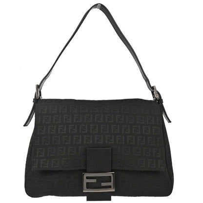 Fendi Black Canvas Zucchino Mamma Baguette Handbag