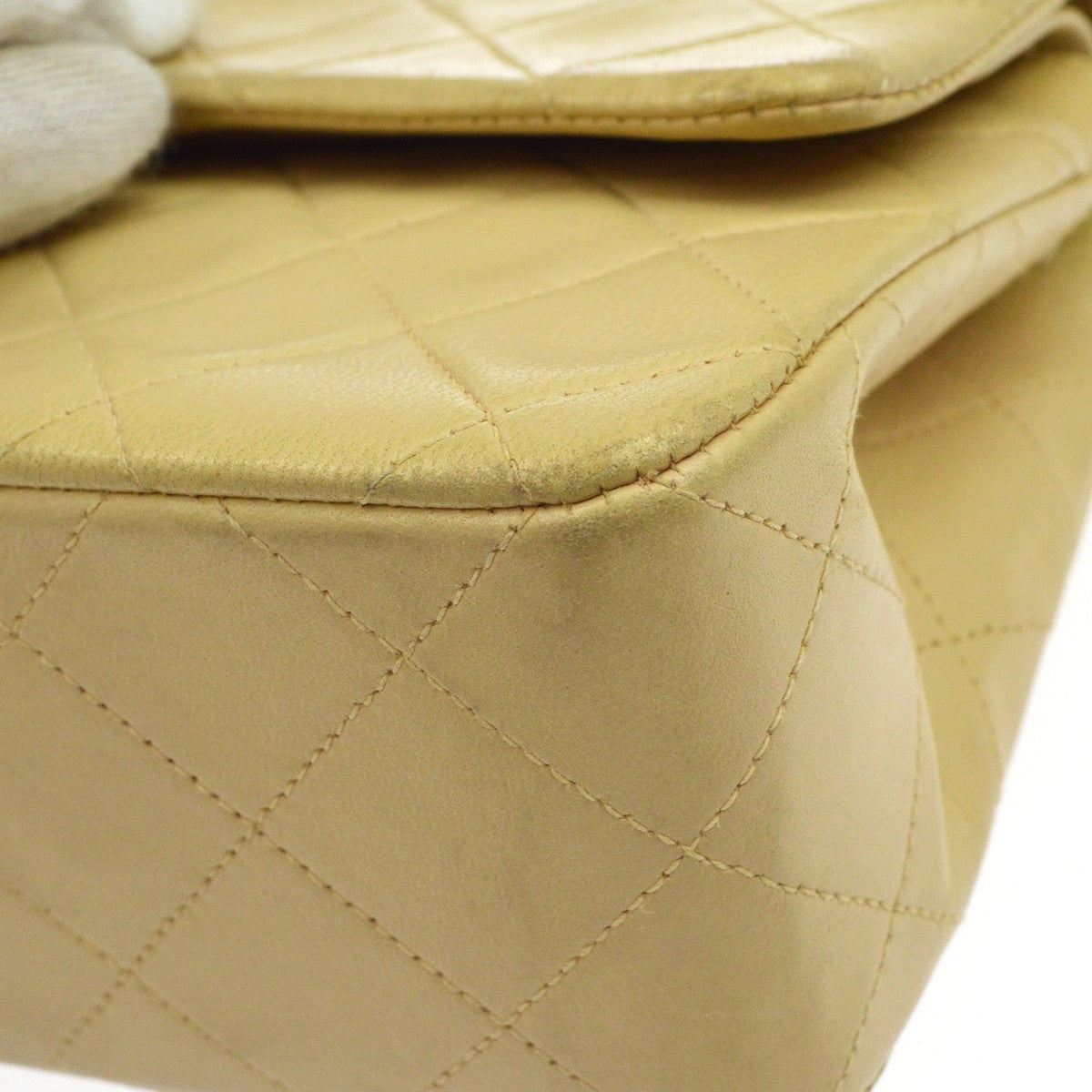 Chanel Beige Lambskin Medium Classic Double Flap Shoulder Bag