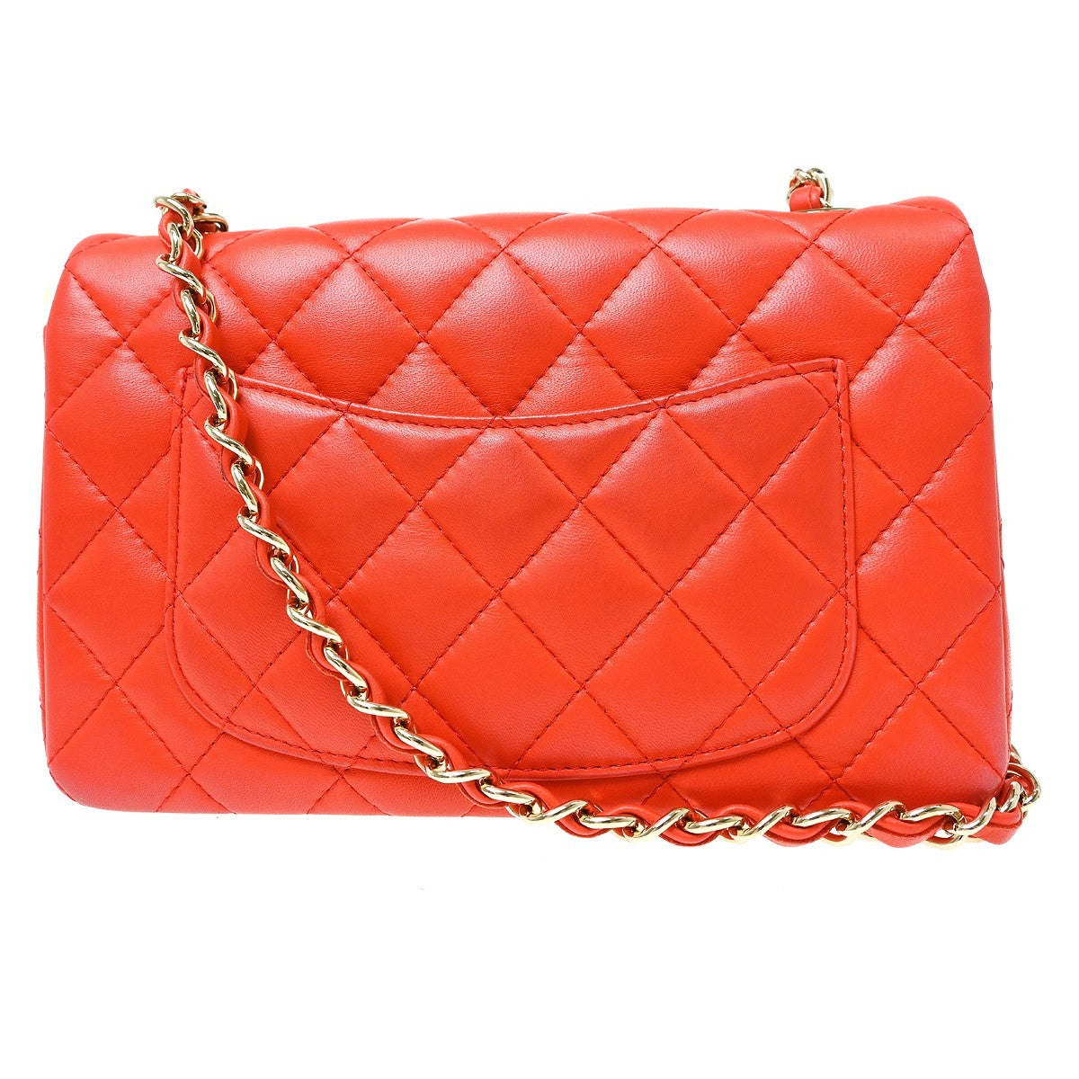 Chanel Orange Lambskin Single Flap Shoulder Bag