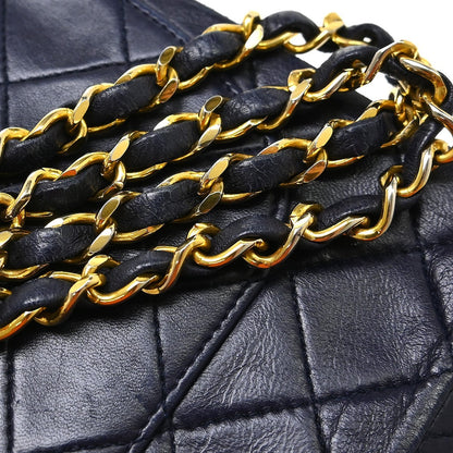 Chanel Navy Lambskin Small Classic Double Flap Shoulder Bag