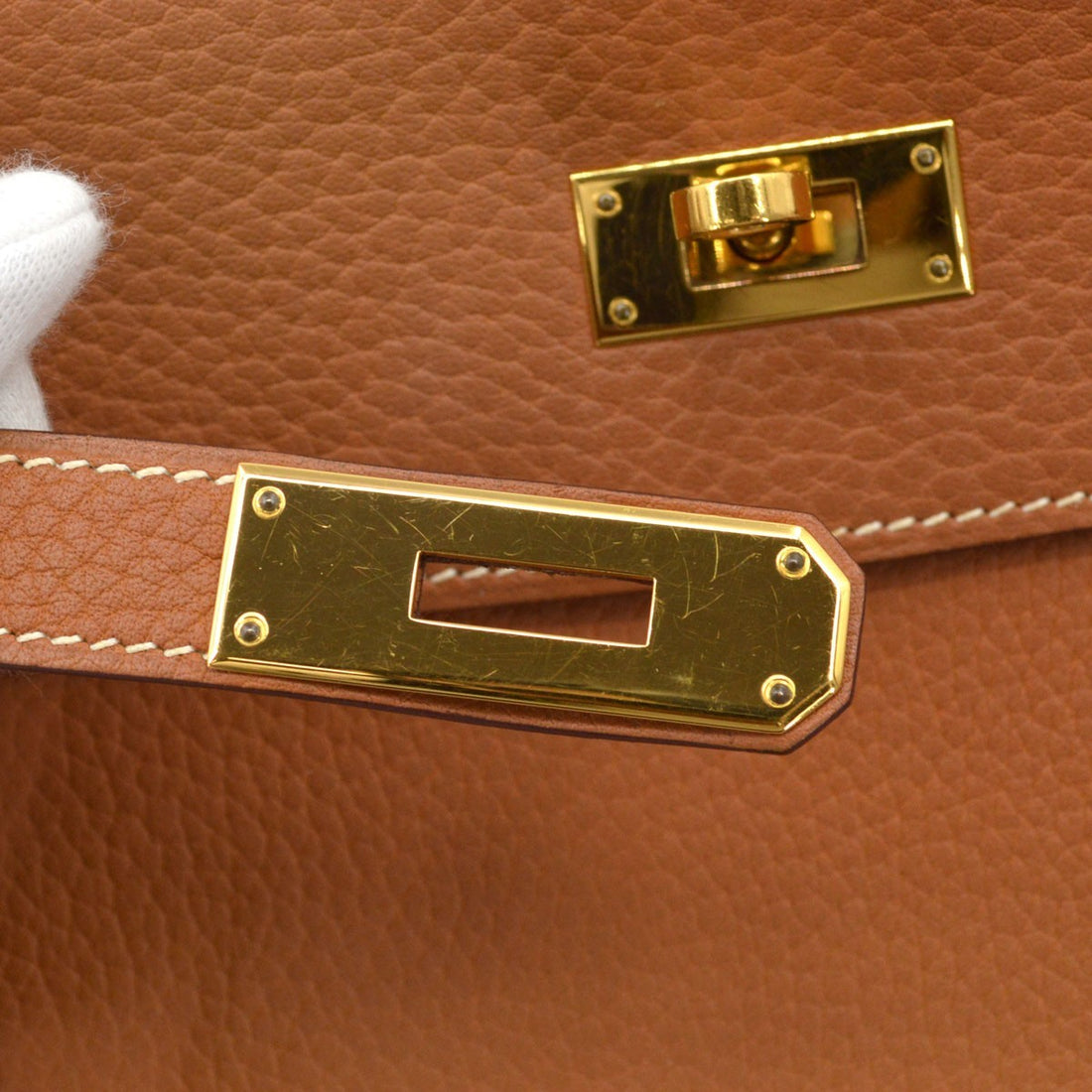 Borsa Hermès Kelly 35 Sellier 2way Vintage in Pelle Fjord Gold