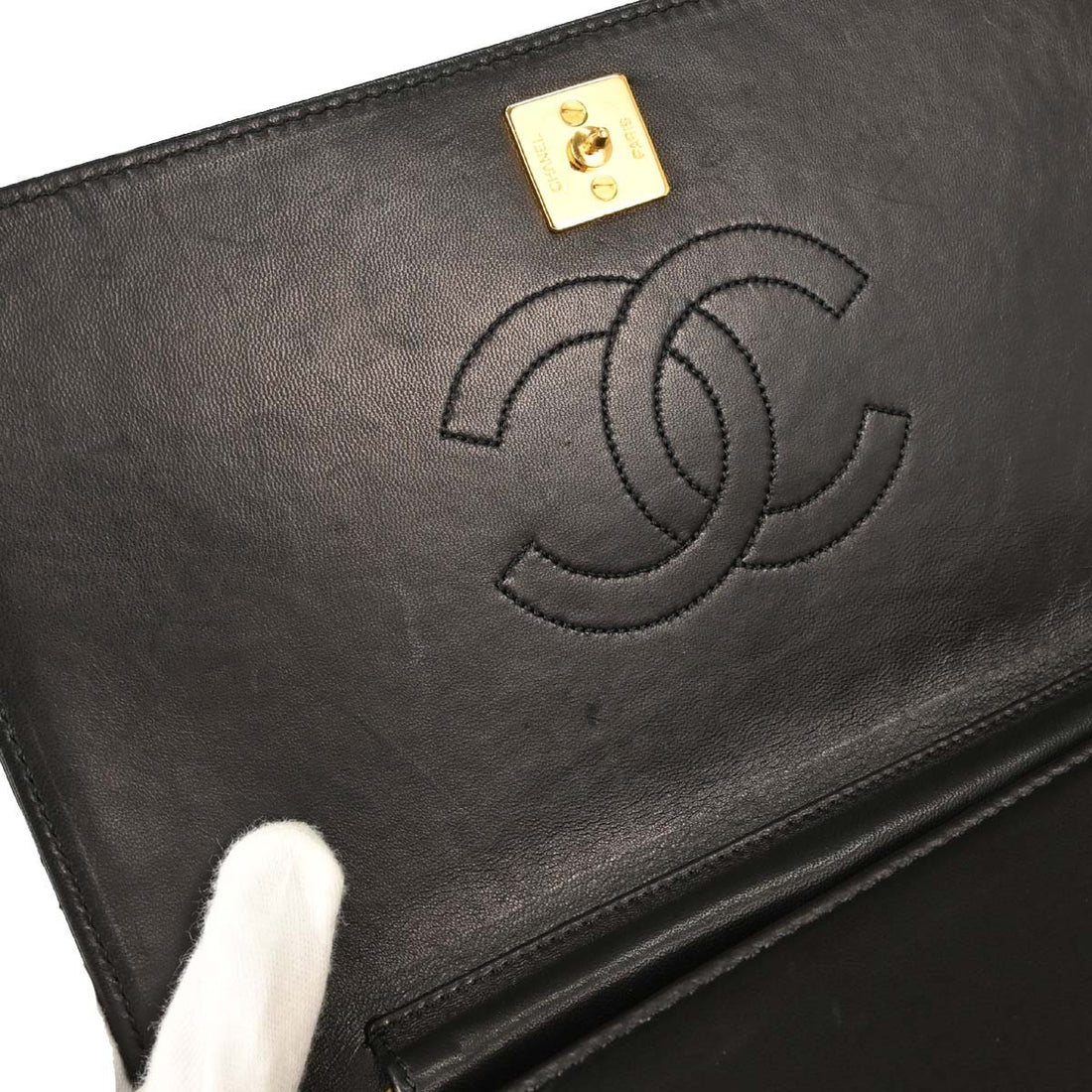 Borsa Chanel Pushlock Full Flap Vintage in Pelle di Agnello Nera