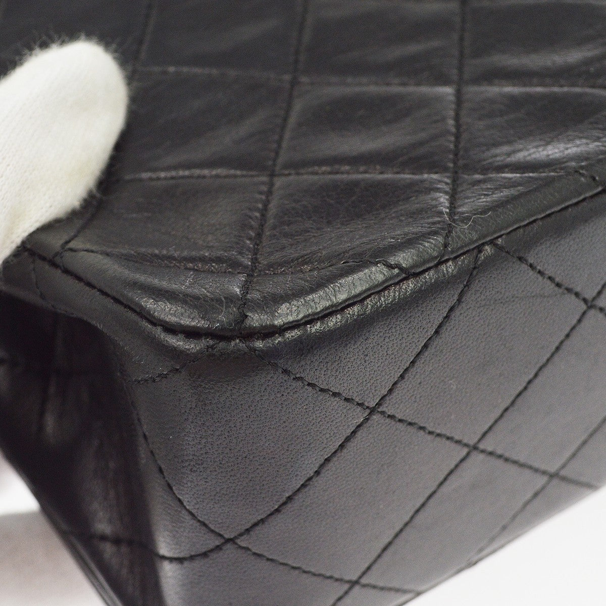 Chanel Black Lambskin Pushlock Small Full Flap Shoulder Bag