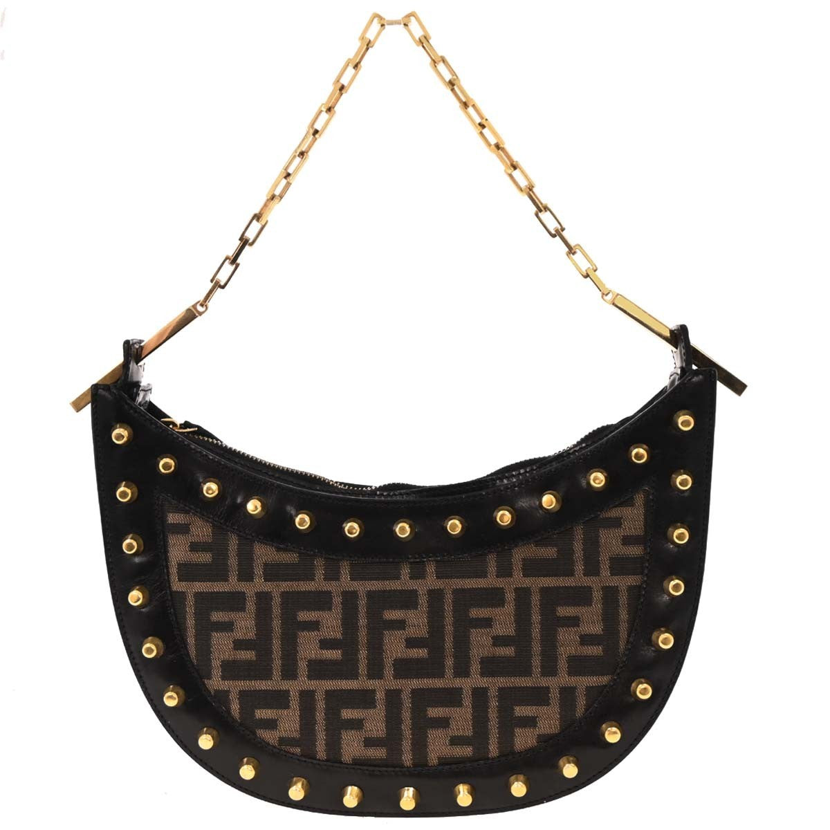 Fendi Black Brown Studded Zucca Handbag
