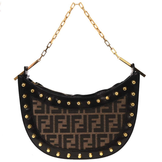 Borsa Fendi Zucca vintage in tela nera e marrone con borchie