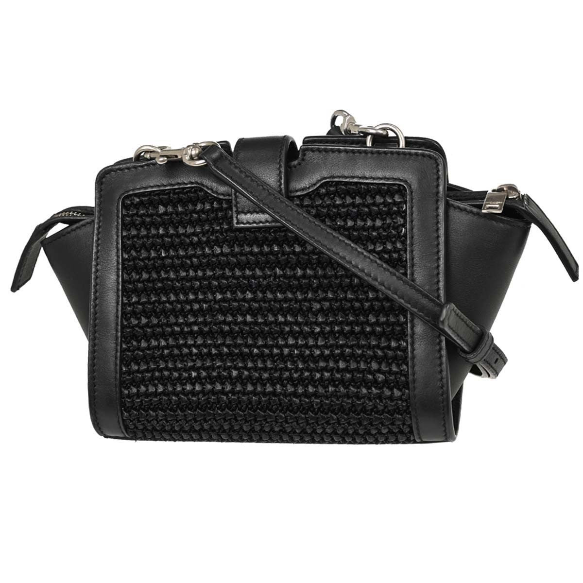 Saint Laurent Black Raffia Calfskin Toy Cabas Shoulder Bag