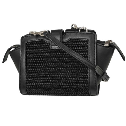 Saint Laurent Black Raffia Calfskin Toy Cabas Shoulder Bag