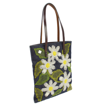 Fendi Daisy Flower Tote Vintage in Denim Blu Navy