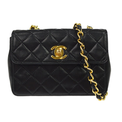 Chanel Black Lambskin Straight Flap Shoulder Bag