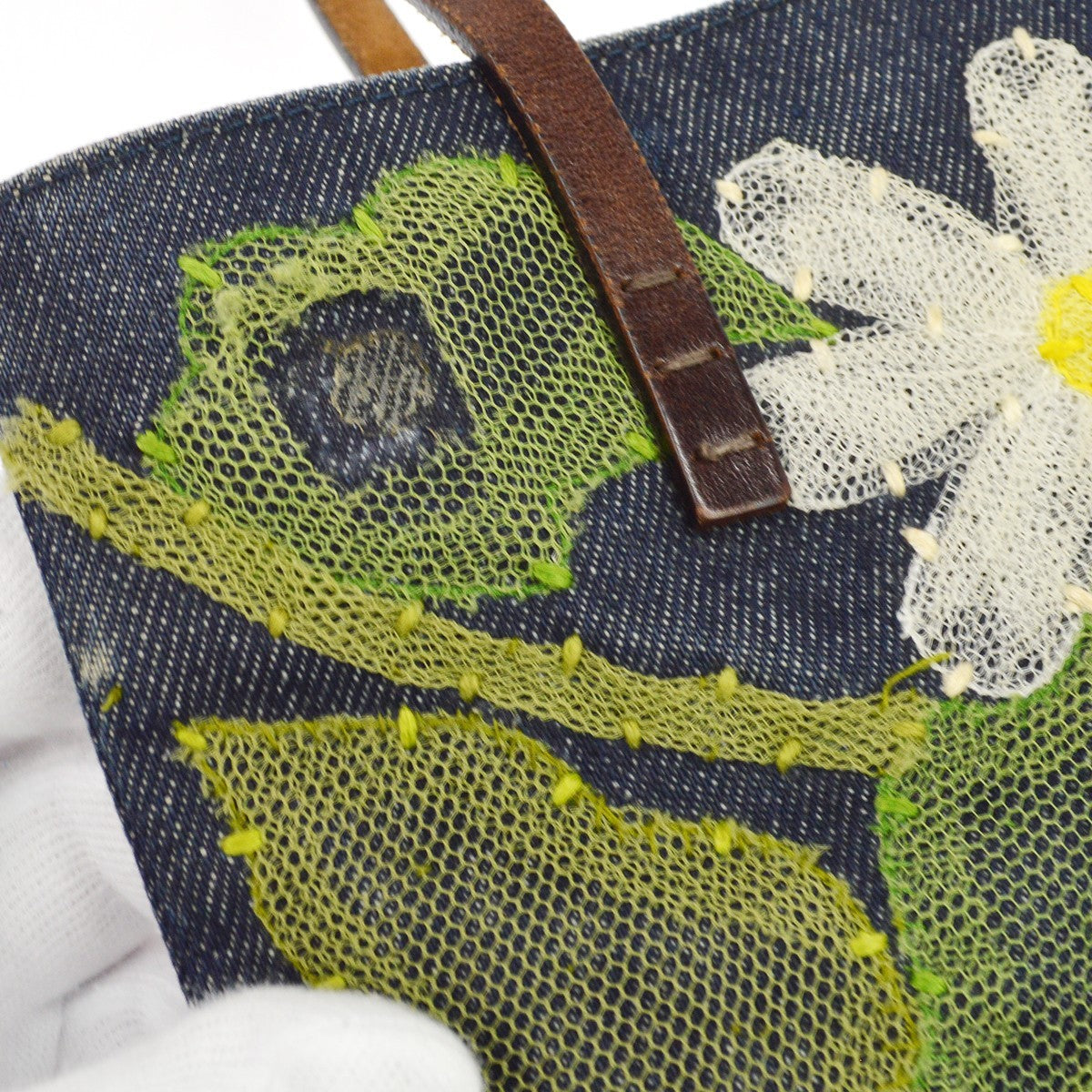 Fendi Daisy Flower Tote Vintage in Denim Blu Navy