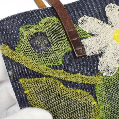 Fendi Daisy Flower Tote Vintage in Denim Blu Navy