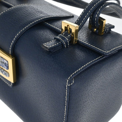 Fendi Blue Leather Baguette Box Handbag