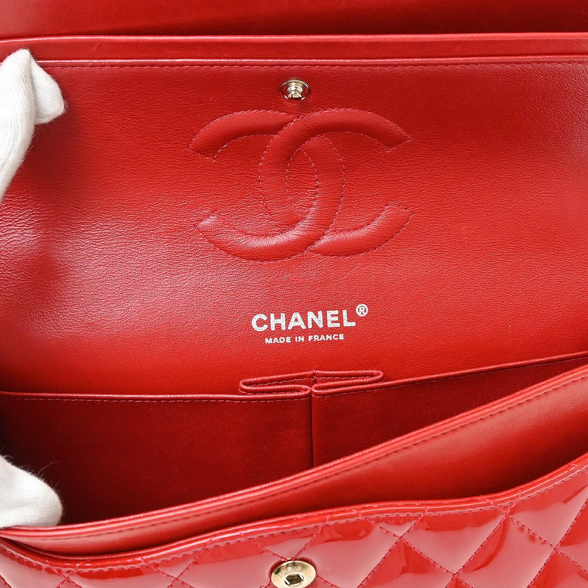 Chanel Red Patent Leather Medium Classic Double Flap Shoulder Bag