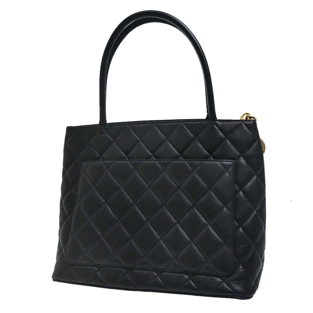 Borsa Chanel Black Calfskin Medallion Tote Handbag Vintage in Pelle Caviar Nero