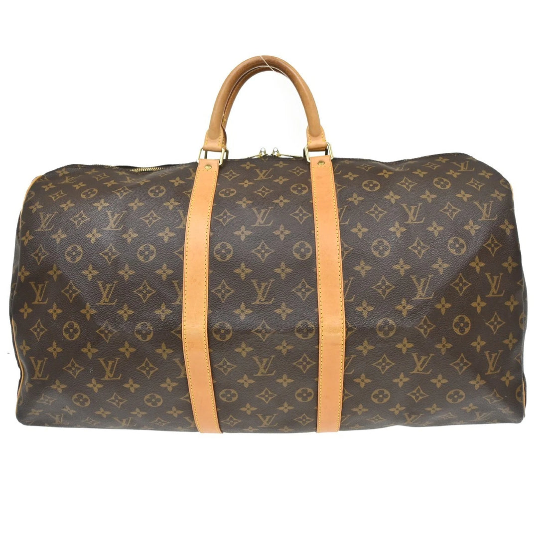 Borsa Louis Vuitton Keepall 55 Travel Handbag Vintage in Monogram Canvas, Leather Marrone