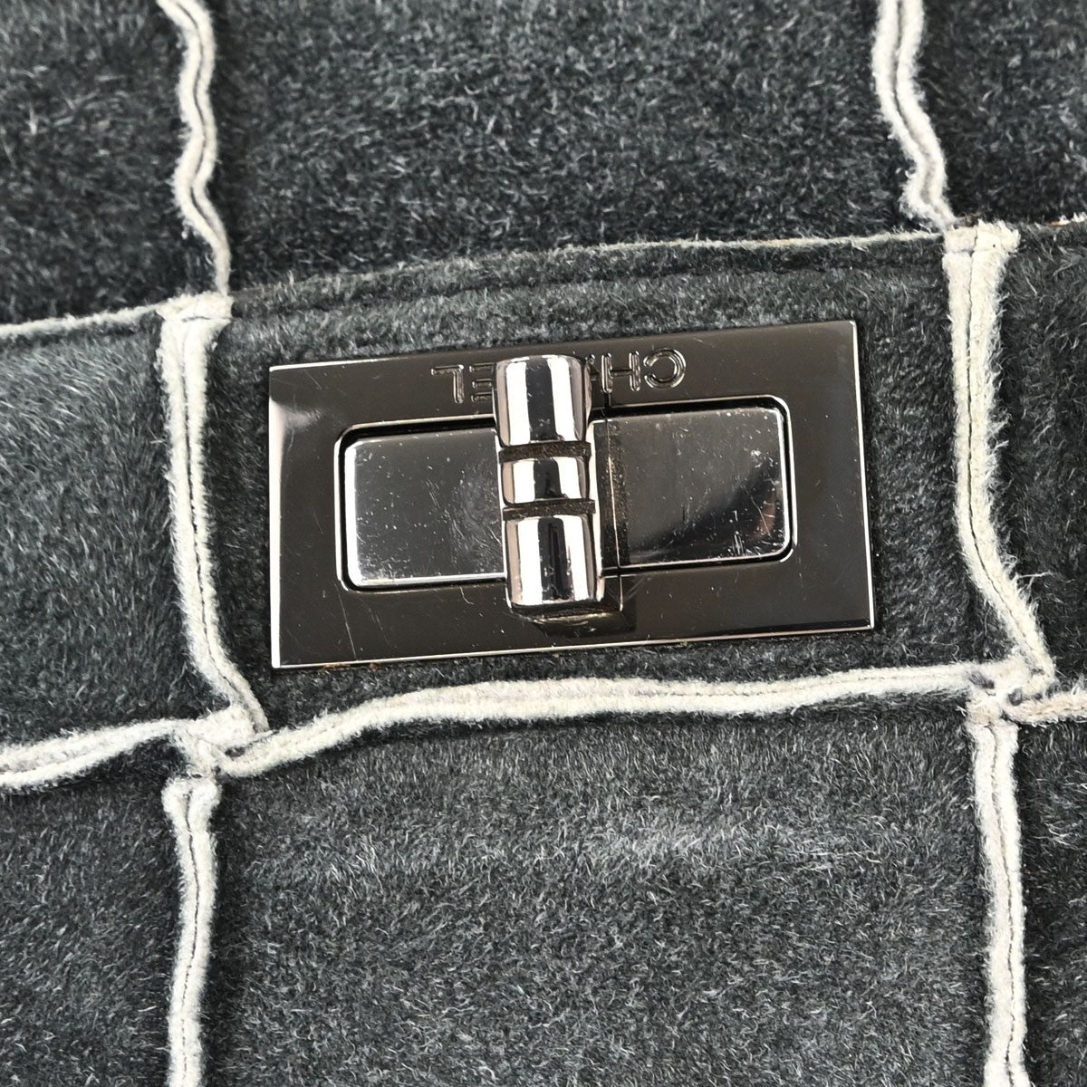 Chanel Gray Suede Patchwork Reissue Mademoiselle Lock Handbag Vintage
