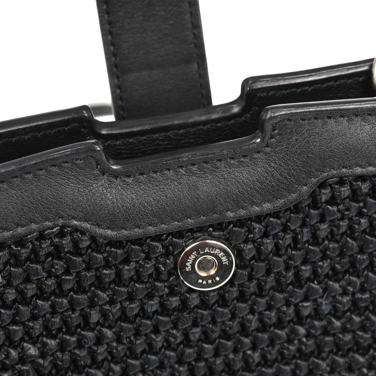 Saint Laurent Black Raffia Calfskin Toy Cabas Shoulder Bag