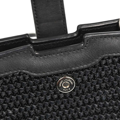 Saint Laurent Black Raffia Calfskin Toy Cabas Shoulder Bag
