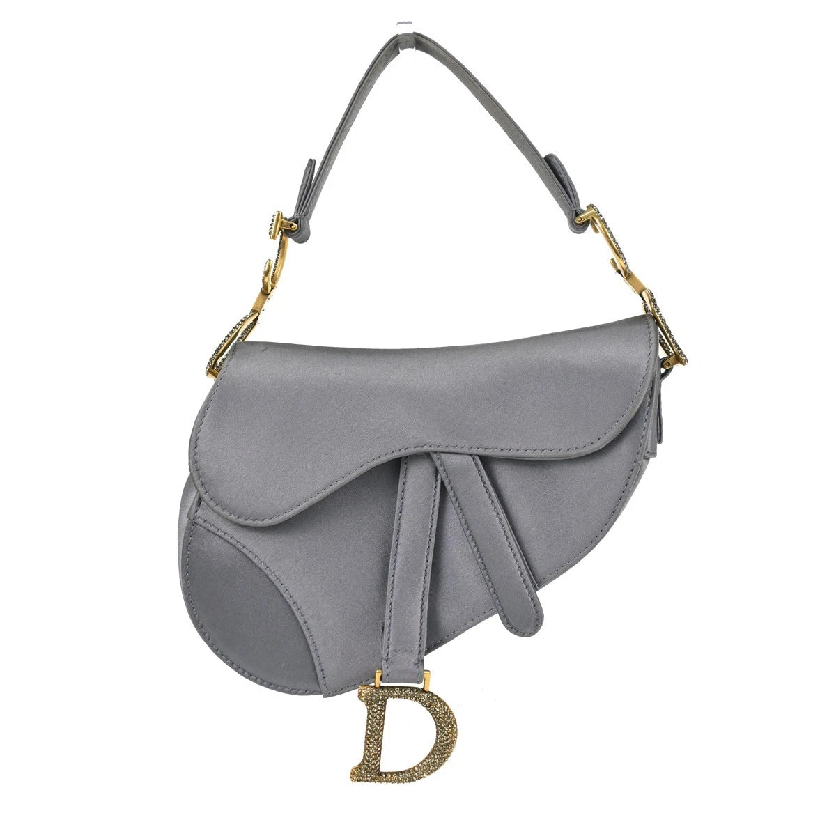 Borsa Christian Dior Crystal Saddle Mini Saddle Bag Vintage in Raso Blu Grigio