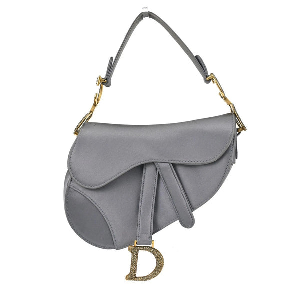 Borsa Christian Dior Crystal Saddle Mini Saddle Bag Vintage in Raso Blu Grigio