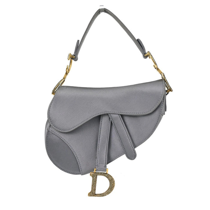 Borsa Christian Dior Crystal Saddle Mini Saddle Bag Vintage in Raso Blu Grigio