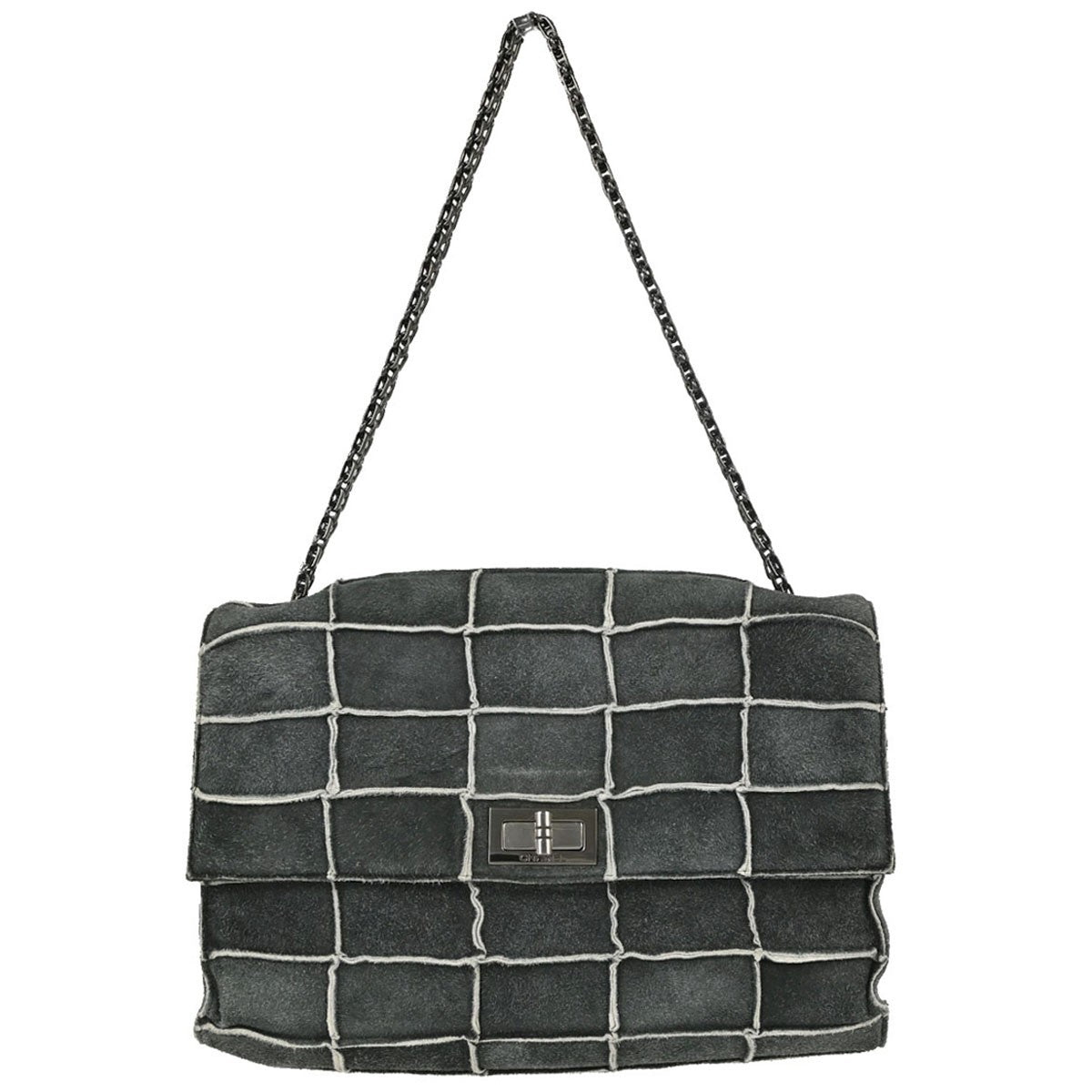 Chanel Gray Suede Patchwork Reissue Mademoiselle Lock Handbag Vintage