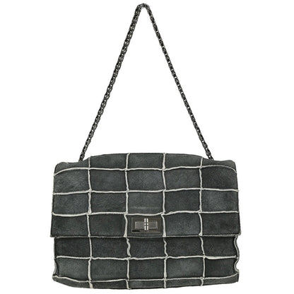 Chanel Gray Suede Patchwork Reissue Mademoiselle Lock Handbag Vintage