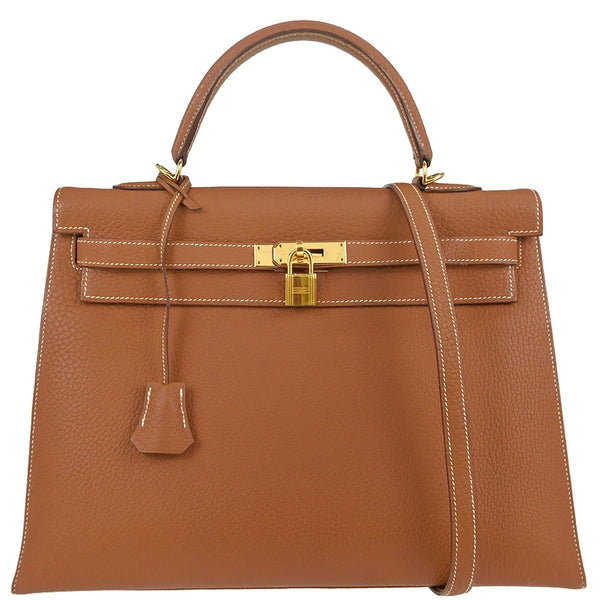Borsa Hermès Gold Fjord Kelly 35 Sellier 2way Handbag Vintage in Pelle Fjord Gold