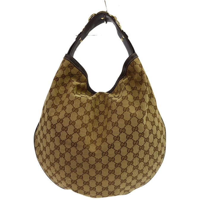Borsa Gucci GG Canvas Wave Horsebit Hobo Bag Vintage in Tela, Pelle Beige
