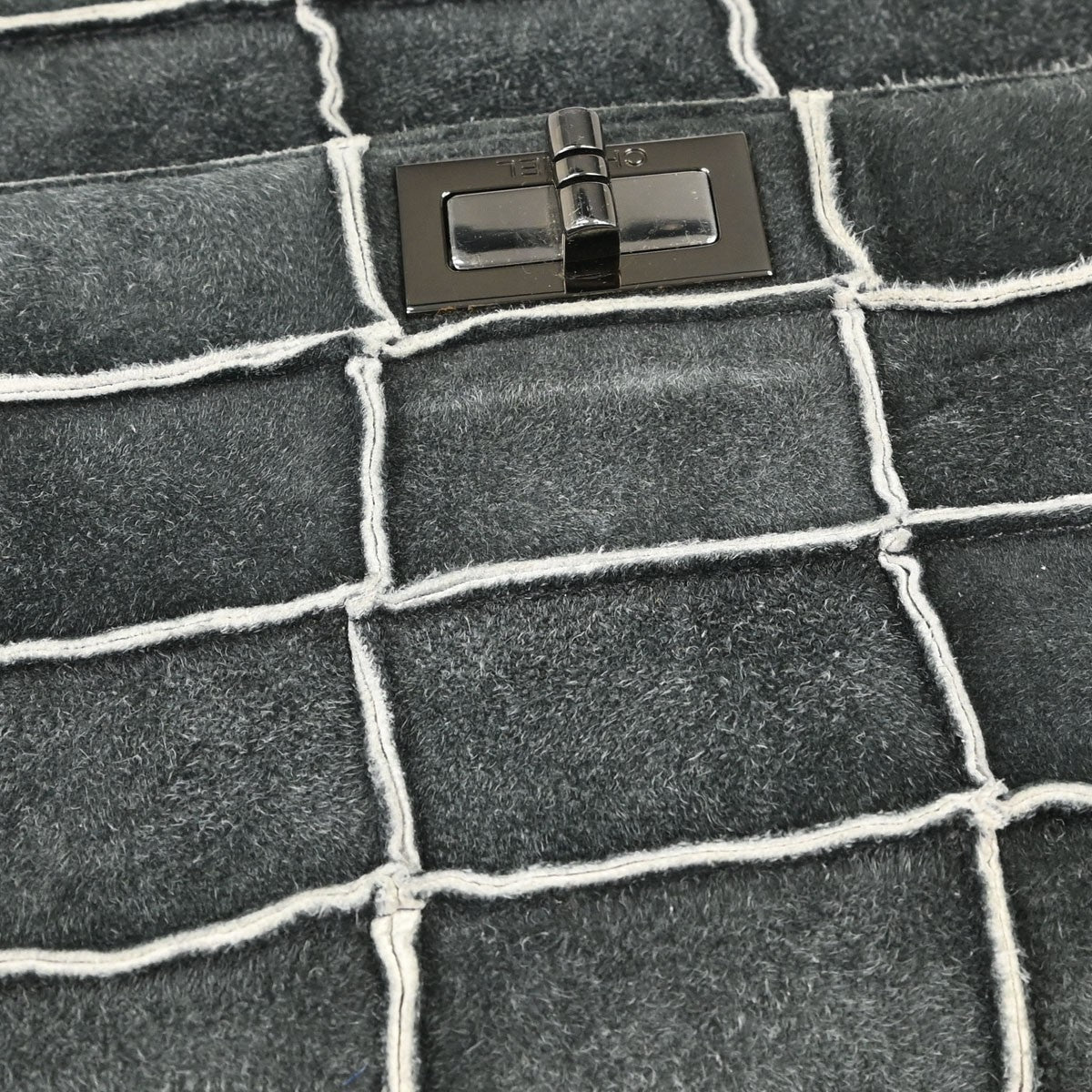 Chanel Gray Suede Patchwork Reissue Mademoiselle Lock Handbag Vintage