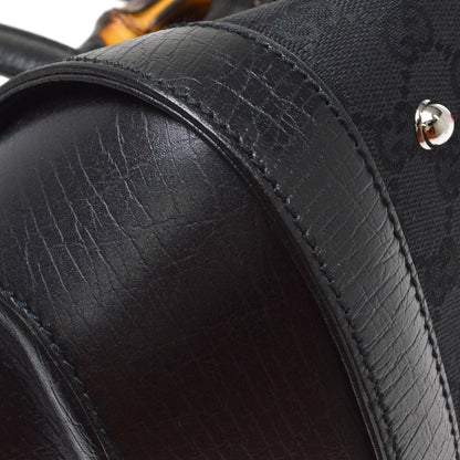 Gucci Black GG Canvas Bamboo Handbag