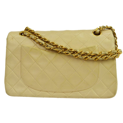 Chanel Beige Lambskin Medium Classic Double Flap Shoulder Bag