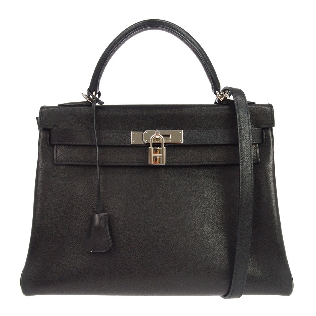 Borsa Hermès Kelly 32 Retourne Vintage in Pelle Evergrain Nera