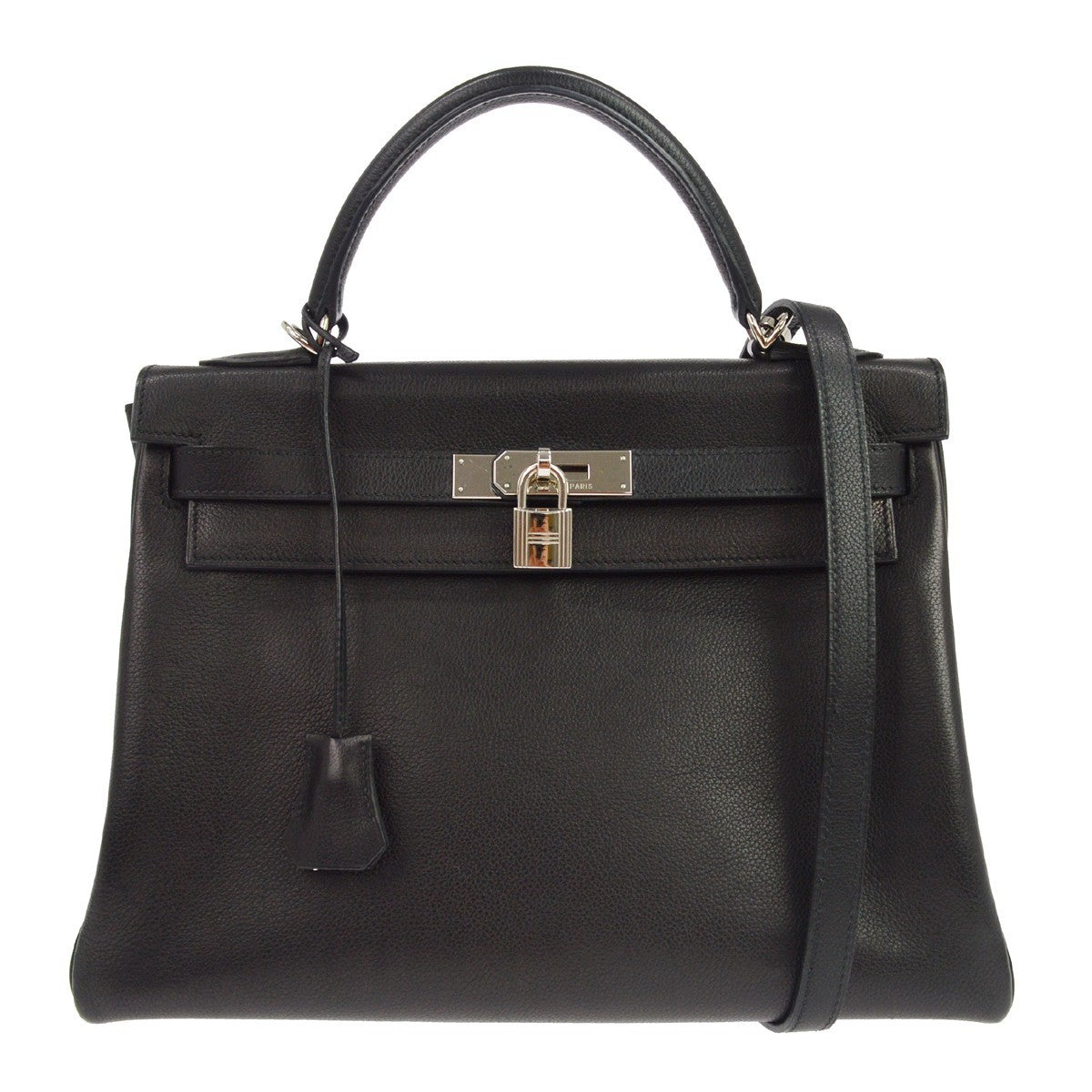 Borsa Hermès Kelly 32 Retourne Vintage in Pelle Evergrain Nera