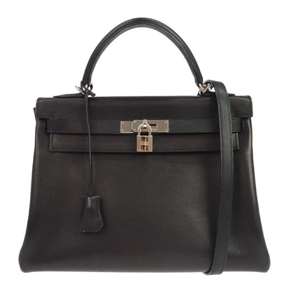Borsa Hermès Kelly 32 Retourne Vintage in Pelle Evergrain Nera
