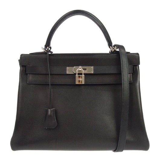 Borsa Hermès Kelly 32 Retourne Vintage in Pelle Evergrain Nera
