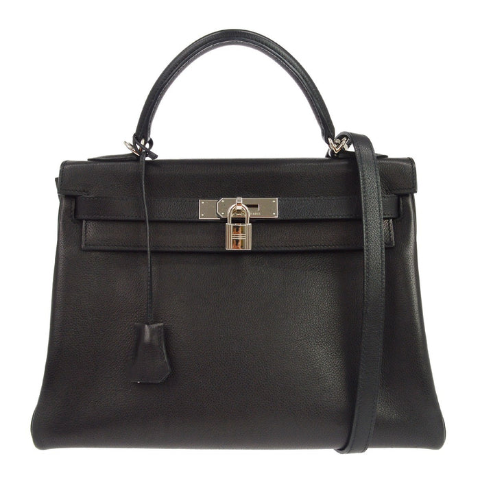 Borsa Hermès Kelly 32 Retourne Vintage in Pelle Evergrain Nera
