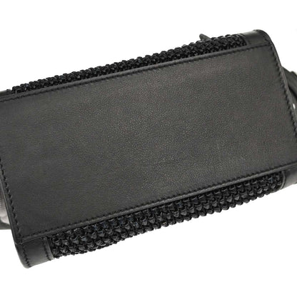Saint Laurent Black Raffia Calfskin Toy Cabas Shoulder Bag