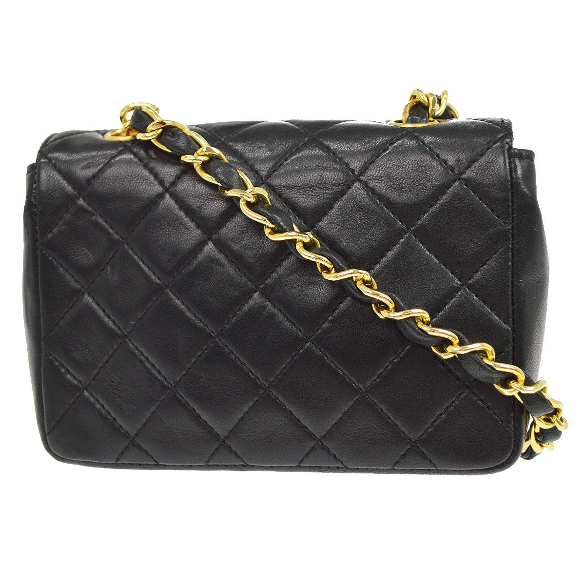 Chanel Black Lambskin Straight Flap Shoulder Bag