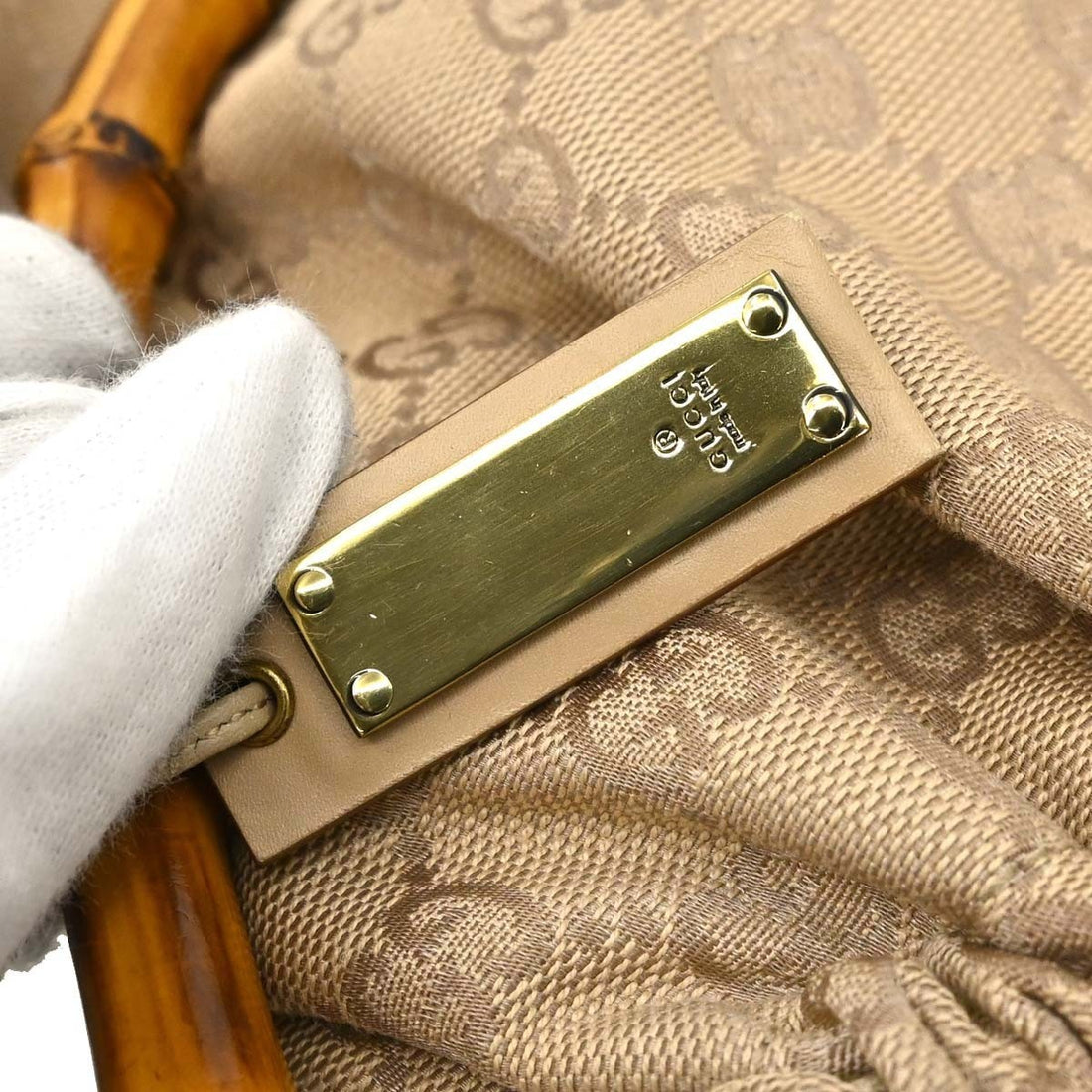 Borsa Gucci Bamboo Vintage in Tela e Pelle Beige