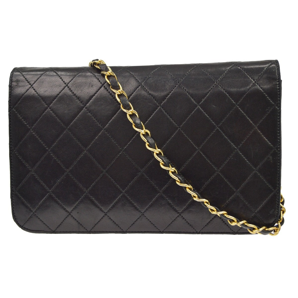Chanel Black Lambskin Turnlock Small Full Flap Shoulder Bag Vintage