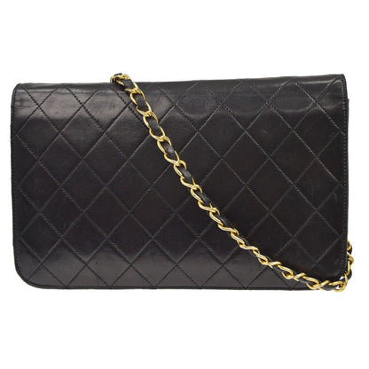 Chanel Black Lambskin Turnlock Small Full Flap Shoulder Bag Vintage