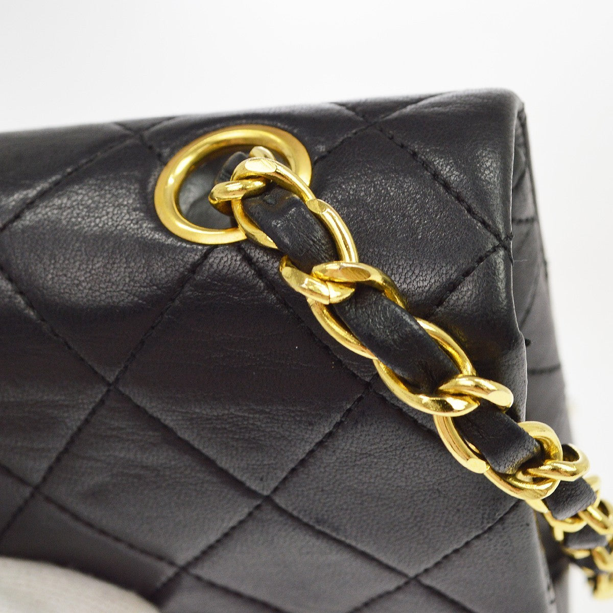 Chanel Black Lambskin Pushlock Small Full Flap Shoulder Bag