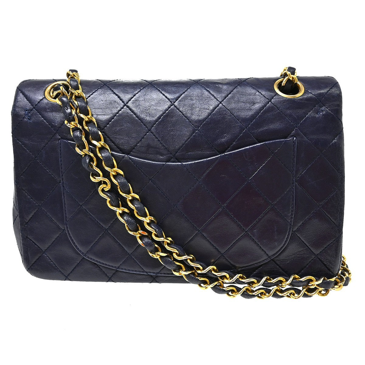 Chanel Navy Lambskin Small Classic Double Flap Shoulder Bag