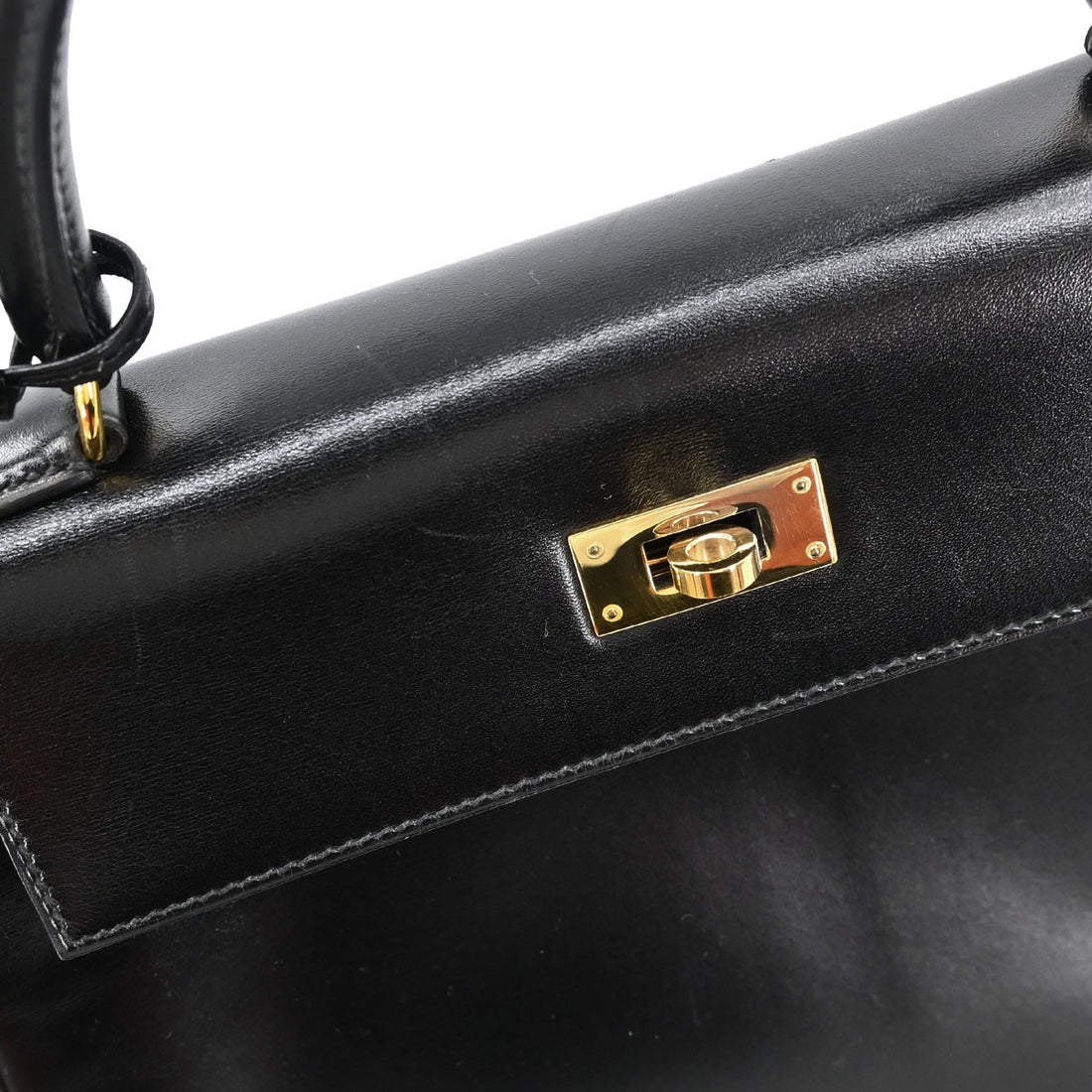 Borsa Hermès Black Box Calf Kelly 28 Sellier 2way Handbag Vintage in Box Calf, Pelle Nero