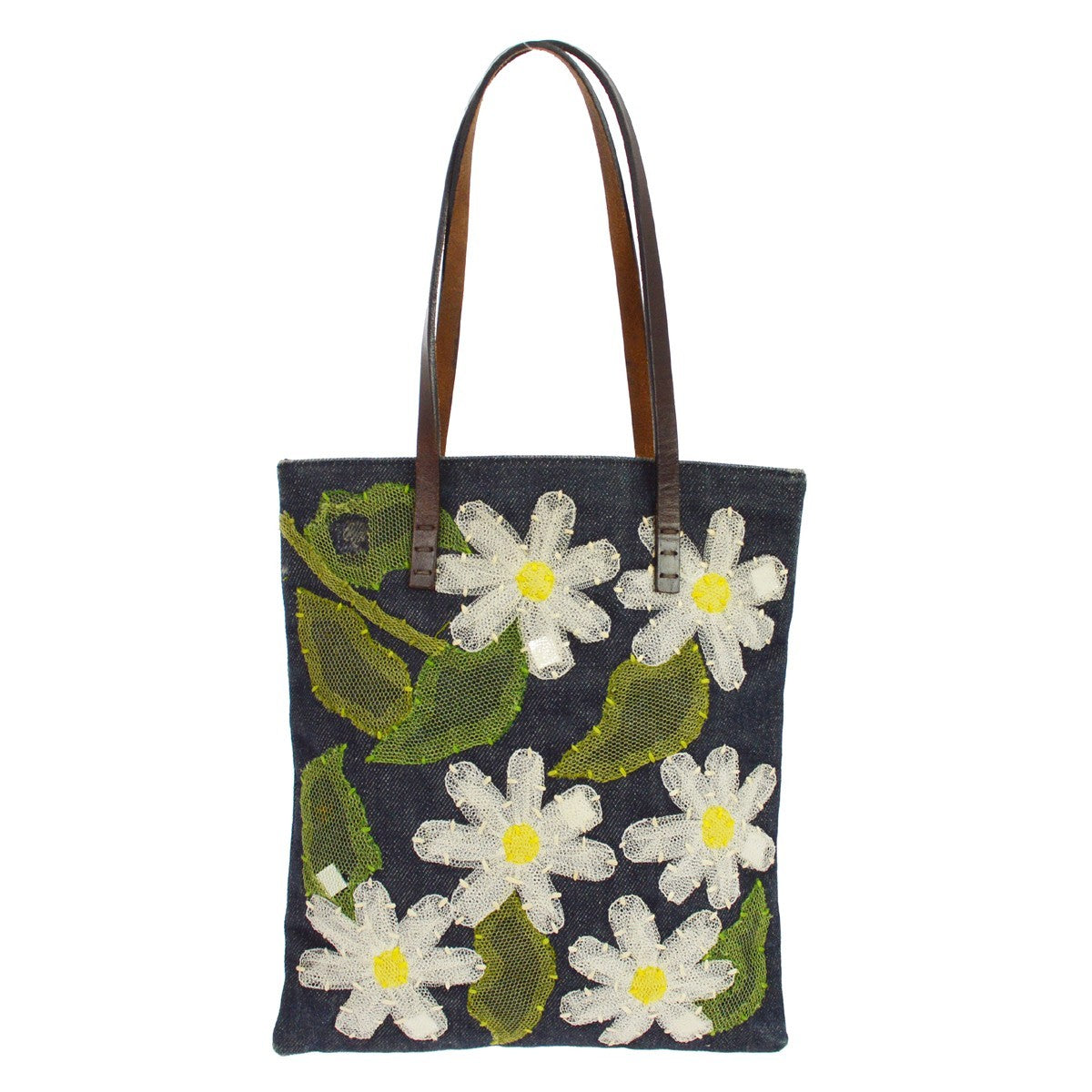 Fendi Daisy Flower Tote Vintage in Denim Blu Navy