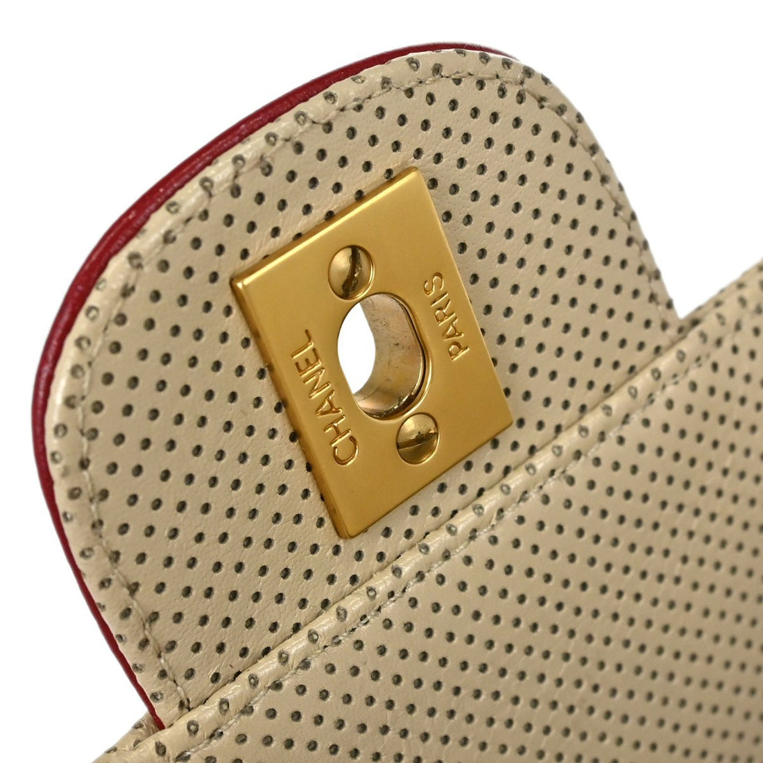 Borsa Chanel Single Flap Media Vintage in Vernice Beige e Rossa