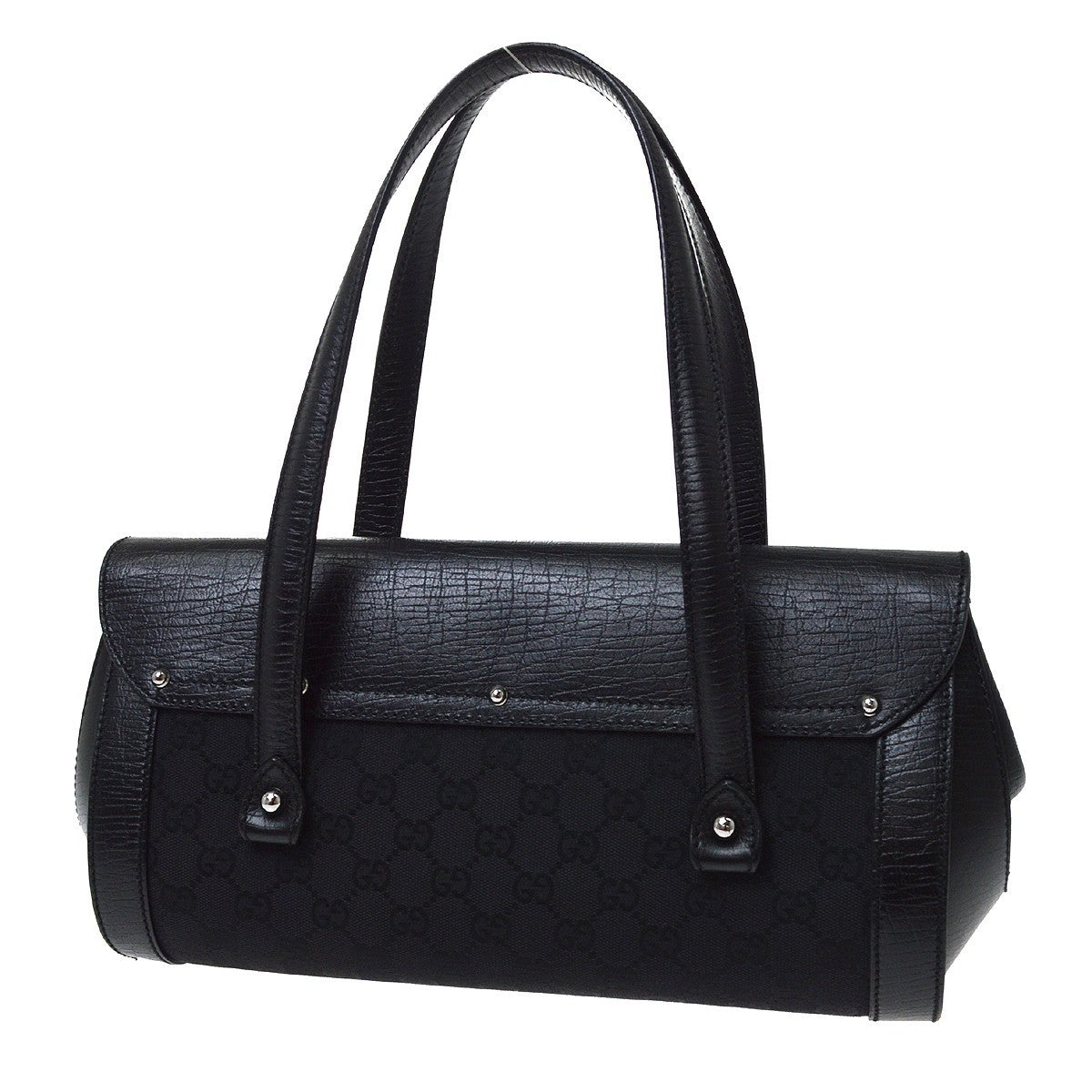 Gucci Black GG Canvas Bamboo Handbag
