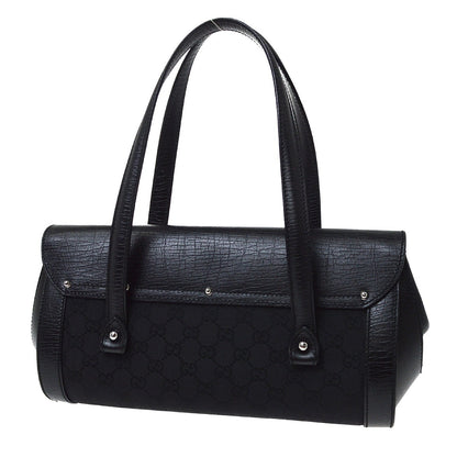 Gucci Black GG Canvas Bamboo Handbag